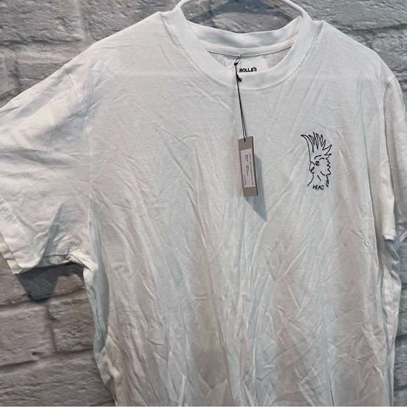 NWT Rollas Men’s Medium Bird Head Chain Stitch White T-shirt - Picture 4 of 7